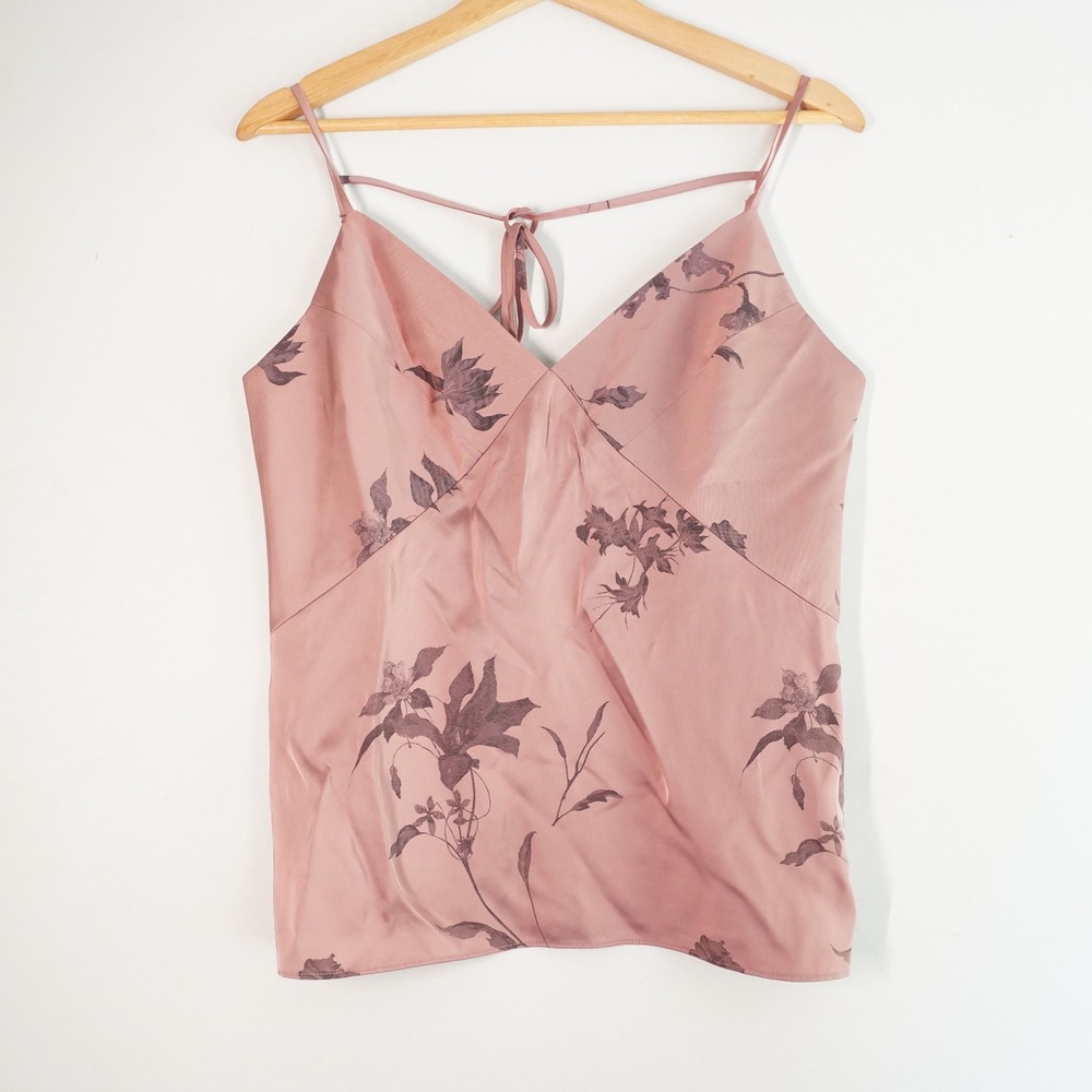 Club Monaco Floral Cami Top Tie Back Strappy Blouse‎ Mauve Pink M Y2K Babydolll